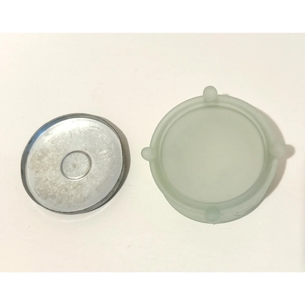 Vintage Art Deco Powder Jar Frosted Glass Metal Lid Skyscraper Vanity Trinket